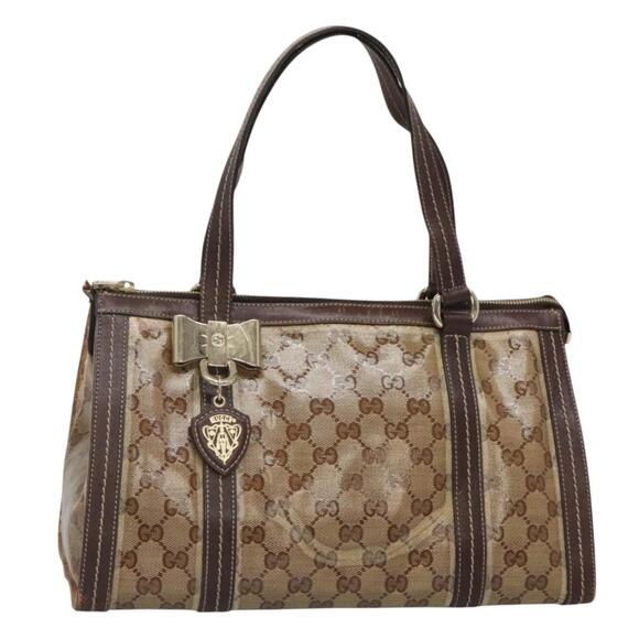 GUCCI GG Crystal Hand Bag Coated Canvas Beige Gold - Picture 1 of 16